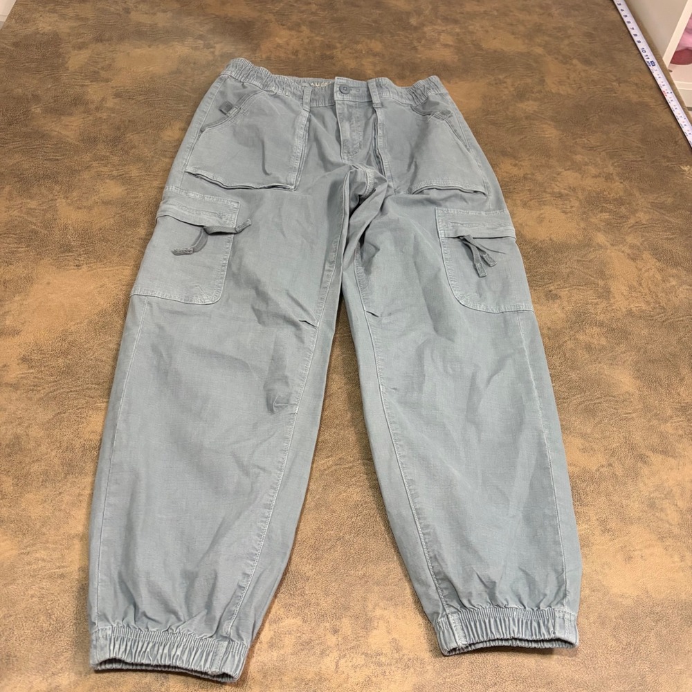 American Eagle Baggy Jogger Womens 4 Short Blue Gray Cargo Ripstop Utility Pants